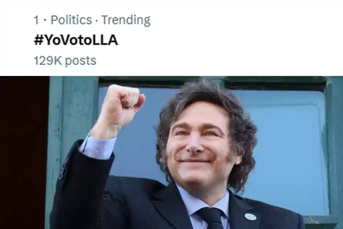 A smiling man with his fist raised and a trending hashtag that says YoVotoLLA with 129,000 posts