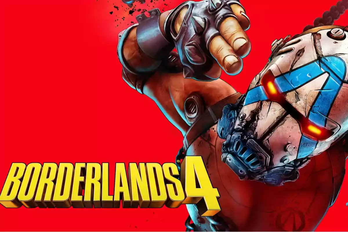 Borderlands 4 cover featuring a masked character and a striking red background