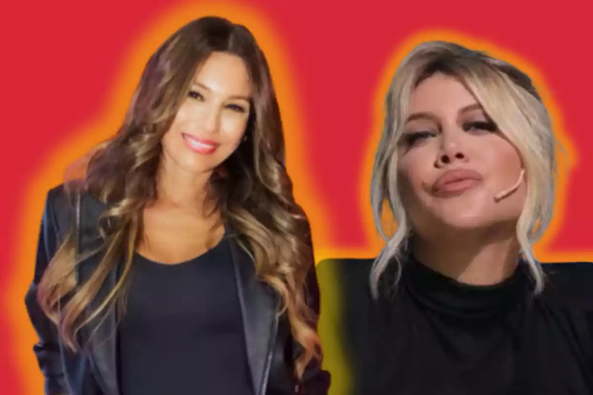 Dos mujeres posan frente a un fondo rojo con un efecto de resplandor naranja, una de ellas sonríe y la otra tiene una expresión seria