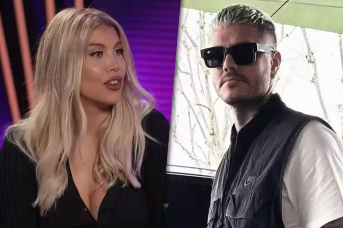 A blonde-haired woman and a man wearing dark glasses appear in a split image.