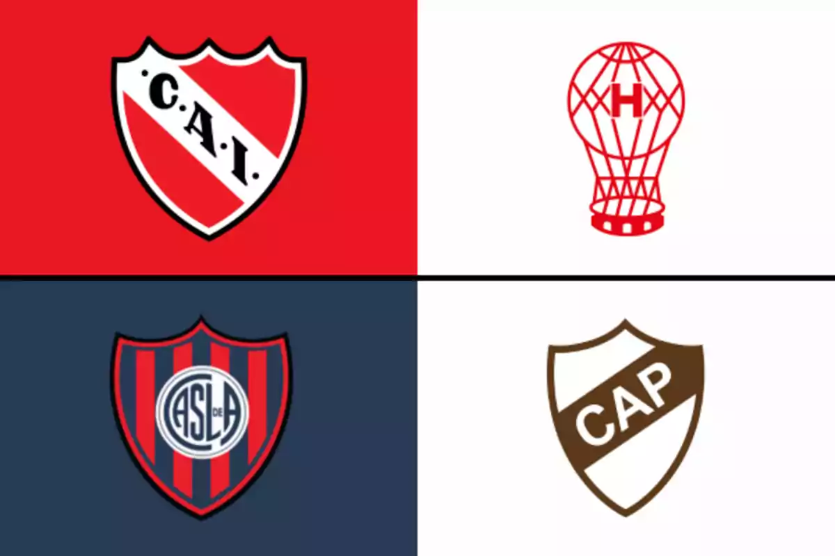 Four football team crests in a quadrant design, with a red and white background on the top and blue and white on the bottom. Four football team crests in a quadrant design, with a red and white background on the top and blue and white on the bottom.
