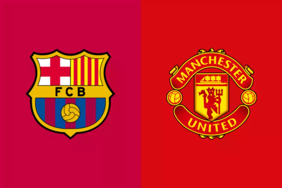 Badges of two soccer teams on red backgrounds. Badges of two soccer teams on red backgrounds.