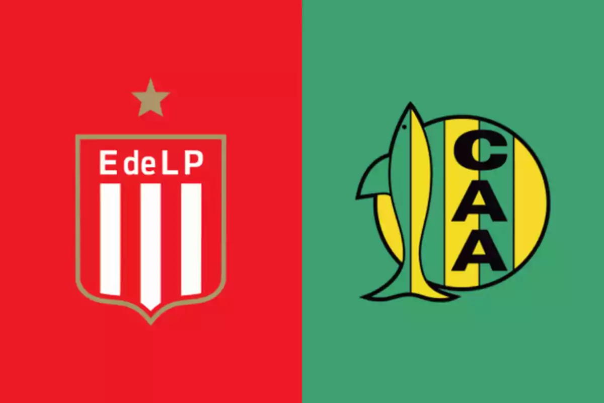Crests of Estudiantes de La Plata and Aldosivi on red and green backgrounds, respectively Crests of Estudiantes de La Plata and Aldosivi on red and green backgrounds, respectively