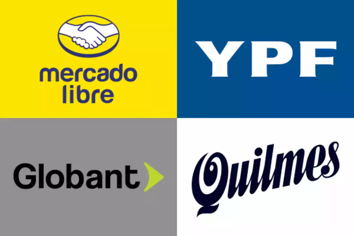 Logotipos de Mercado Libre, YPF, Globant y Quilmes en un diseño cuadrante. Logotipos de Mercado Libre, YPF, Globant y Quilmes en un diseño cuadrante.