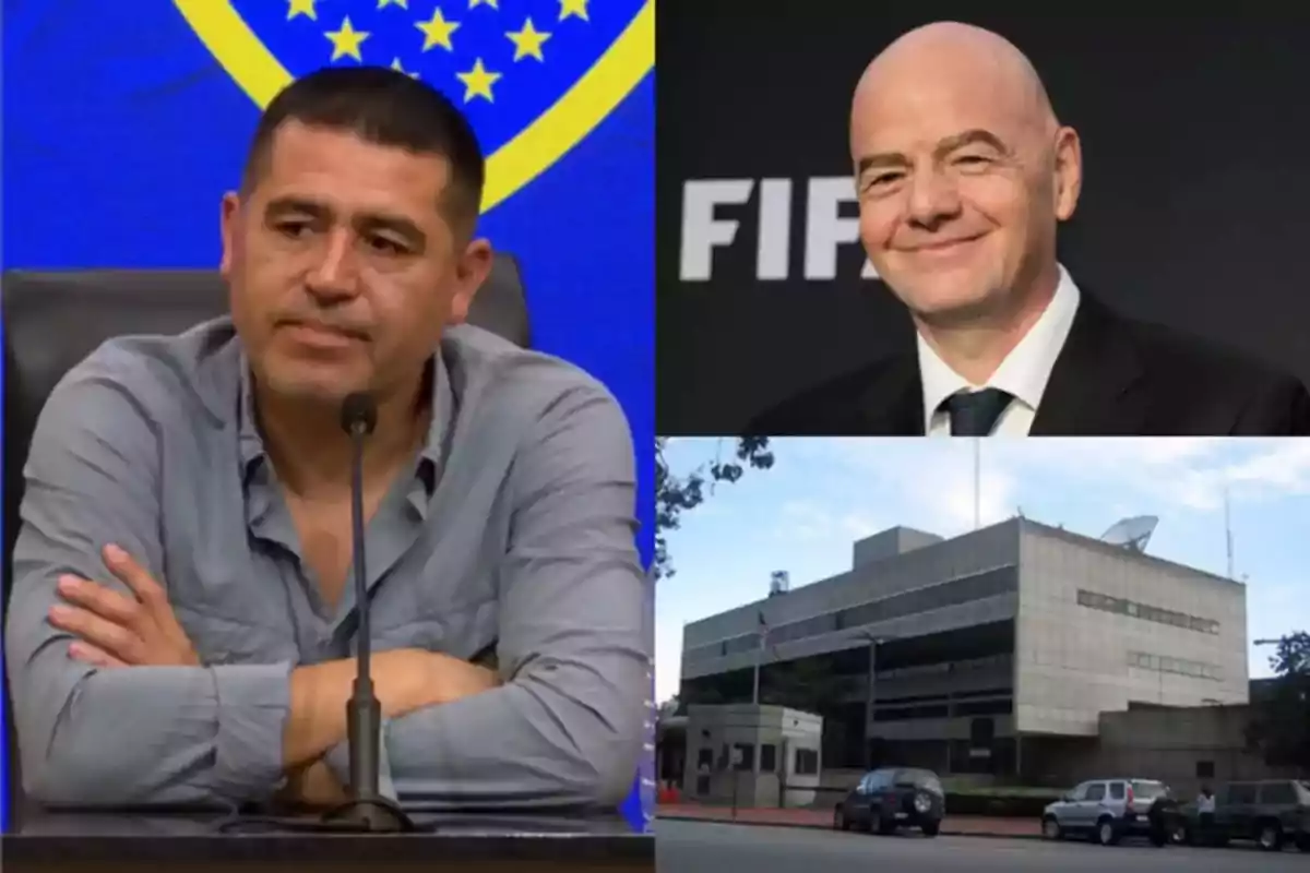 A man at a press conference, a bald man smiling in front of a FIFA backdrop, and a government building with cars parked in front. A man at a press conference, a bald man smiling in front of a FIFA backdrop, and a government building with cars parked in front.