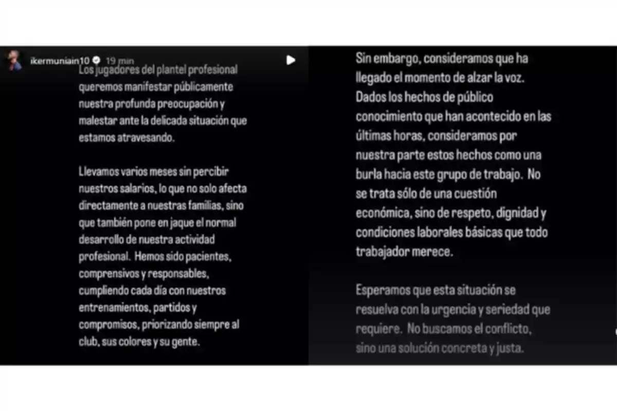 Los jugadores del plantel profesional expresan su preocupación por la situación actual, ya que llevan meses sin recibir salarios, lo que afecta a sus familias y su actividad profesional. Han sido pacientes y responsables, pero consideran que es momento de alzar la voz. Los hechos recientes son vistos como una burla hacia ellos, y no se trata solo de una cuestión económica, sino de respeto y condiciones laborales dignas. Esperan que la situación se resuelva con urgencia y seriedad, buscando una solución justa. Los jugadores del plantel profesional expresan su preocupación por la situación actual, ya que llevan meses sin recibir salarios, lo que afecta a sus familias y su actividad profesional. Han sido pacientes y responsables, pero consideran que es momento de alzar la voz. Los hechos recientes son vistos como una burla hacia ellos, y no se trata solo de una cuestión económica, sino de respeto y condiciones laborales dignas. Esperan que la situación se resuelva con urgencia y seriedad, buscando una solución justa.