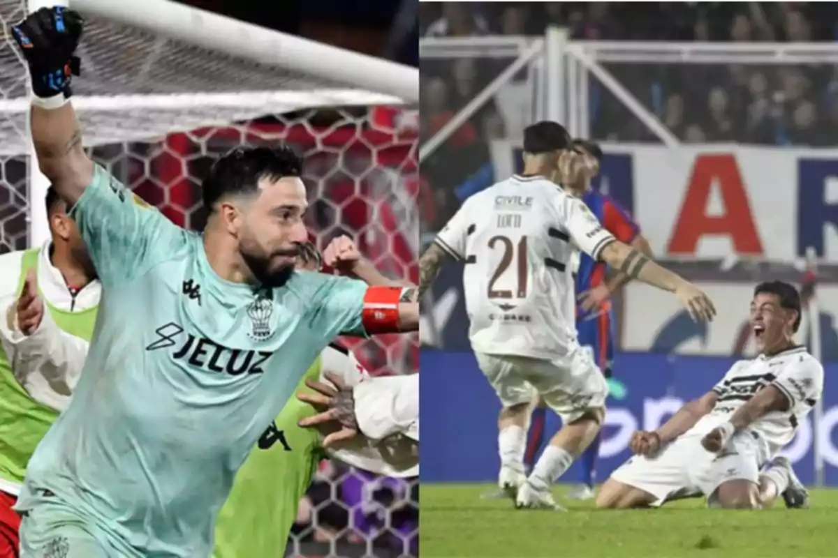 Soccer players celebrating euphorically during an important match Soccer players celebrating euphorically during an important match