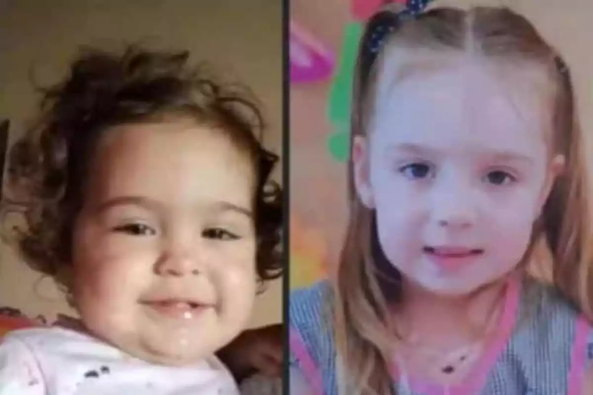 Dos niñas pequeñas sonriendo, una con cabello rizado y otra con cabello lacio y coletas.