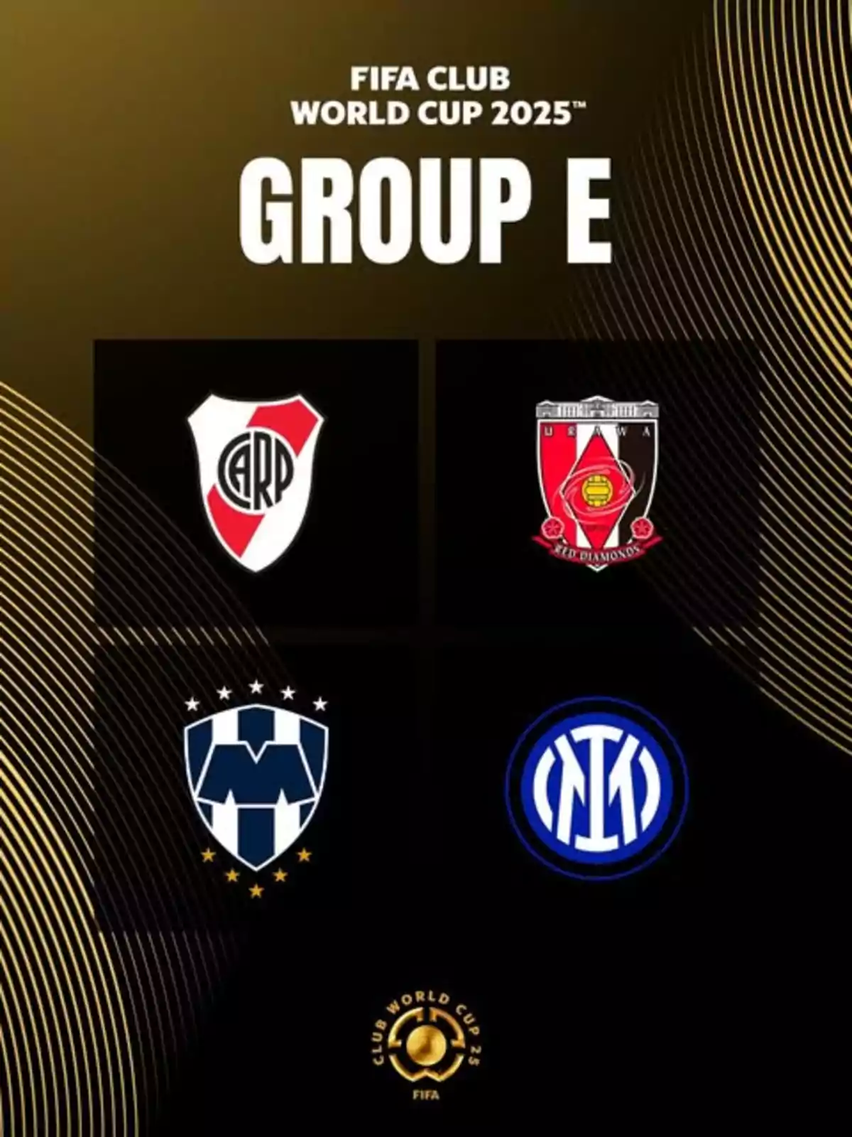 Logos de equipos de fútbol en el Grupo E de la Copa Mundial de Clubes de la FIFA 2025. Logos de equipos de fútbol en el Grupo E de la Copa Mundial de Clubes de la FIFA 2025.