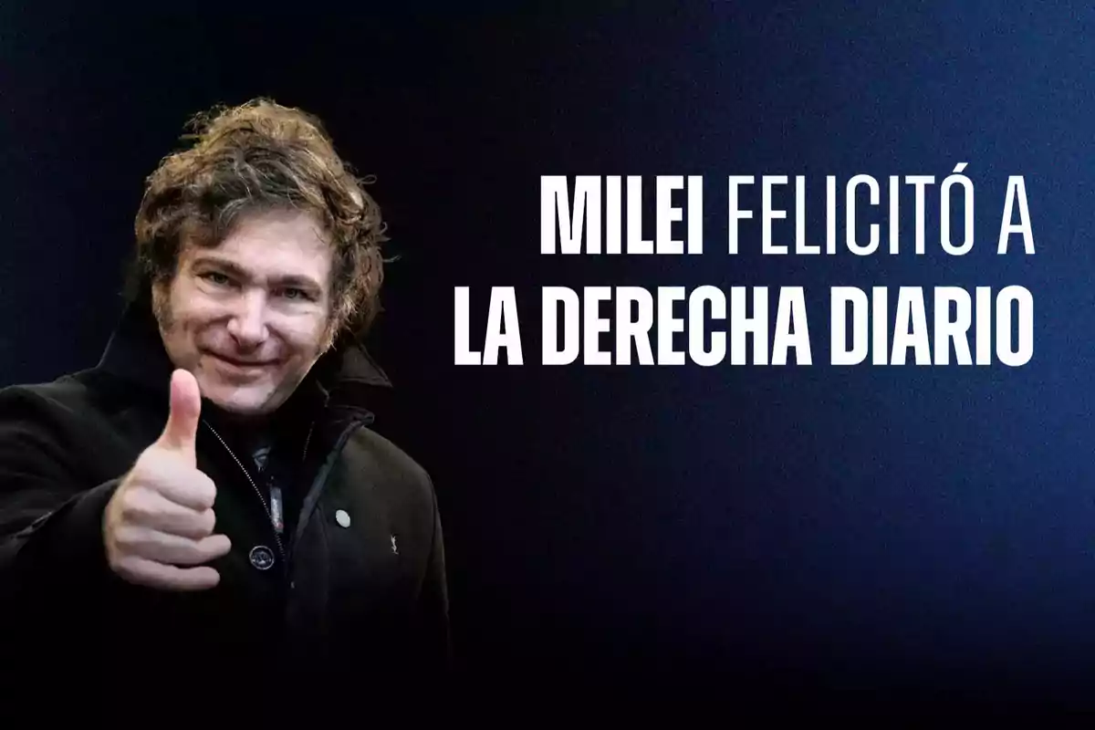 Man with curly hair and a dark coat giving a thumbs-up gesture next to a blue background with the text Man with curly hair and a dark coat giving a thumbs-up gesture next to a blue background with the text