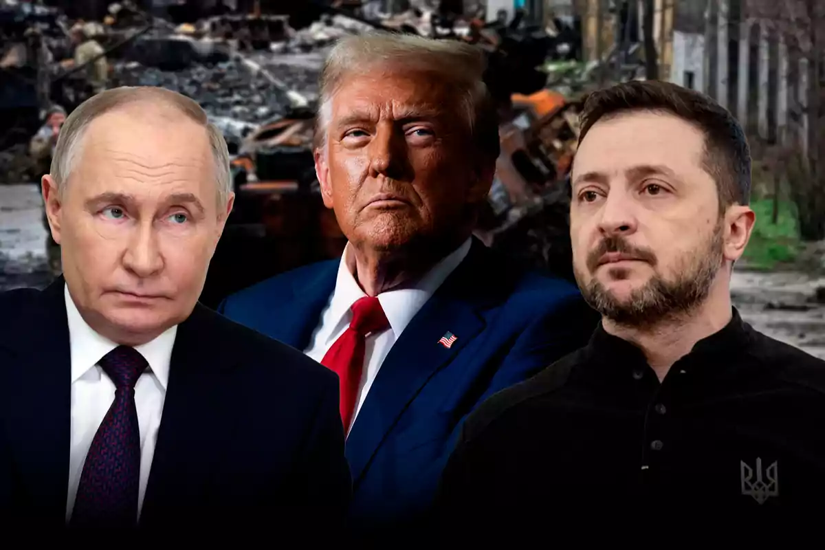 Three men in suits and ties in an urban destruction setting.