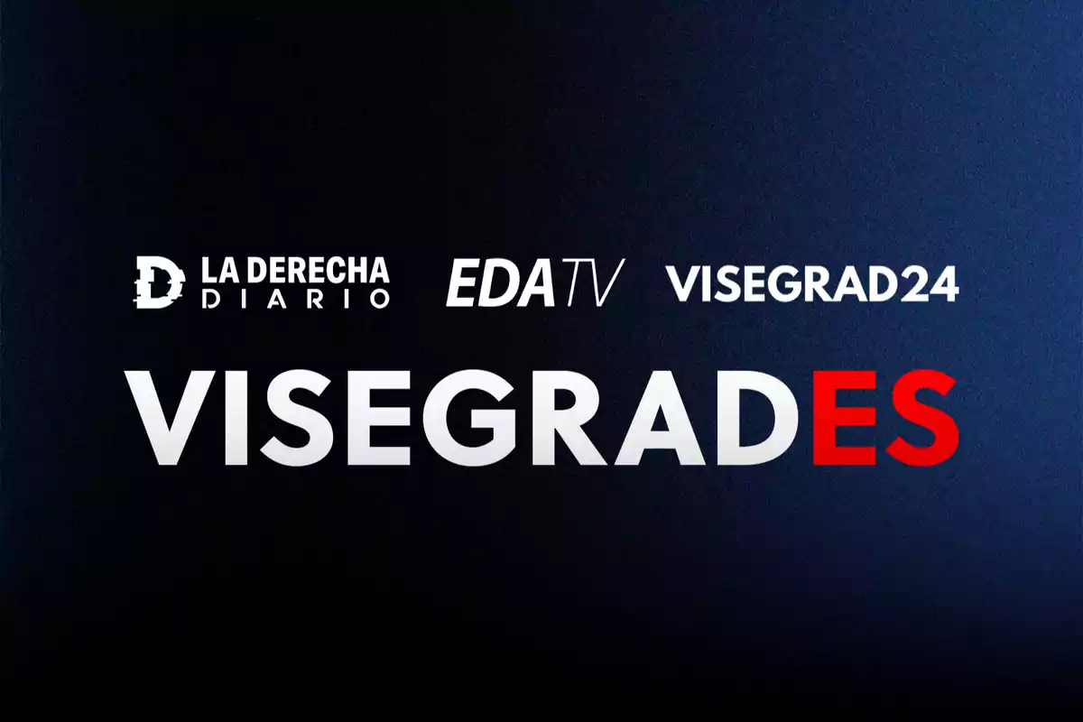 Logos de La Derecha Diario, EDA TV y Visegrad24 sobre fondo azul oscuro con la palabra VISEGRADES en letras grandes, destacando las letras ES en rojo.