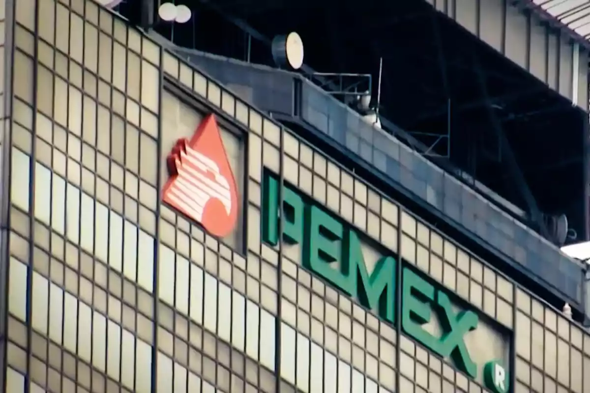 Building with an oil company logo on the facade.