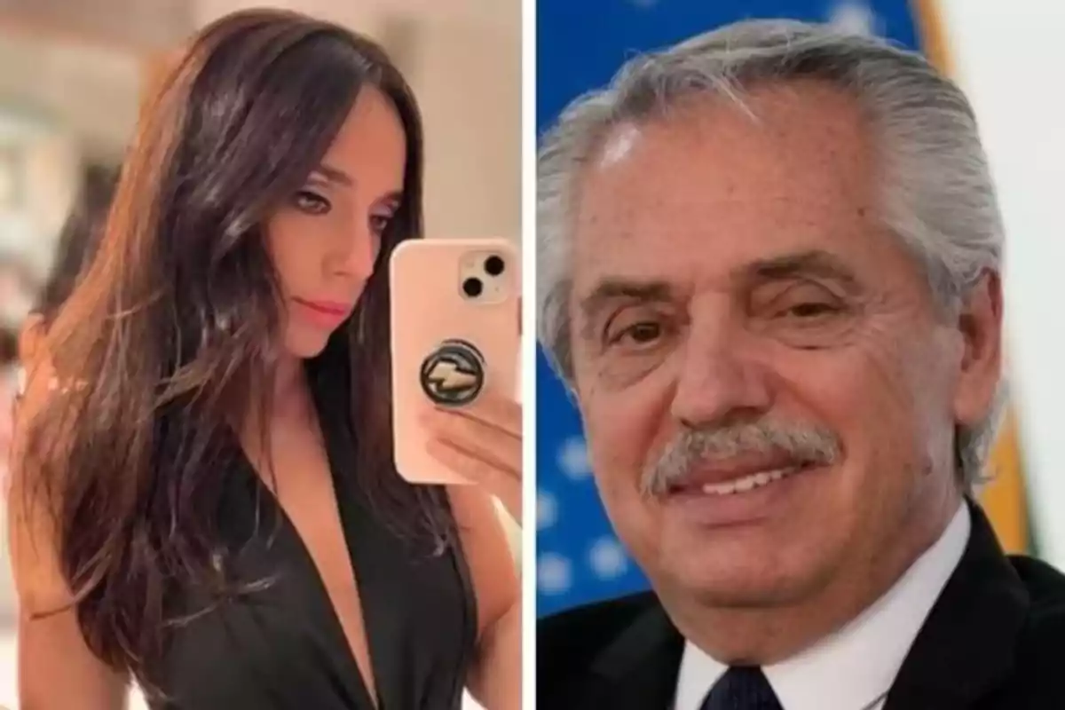 Una mujer tomándose una selfie con un teléfono móvil junto a un hombre mayor con cabello canoso y bigote.