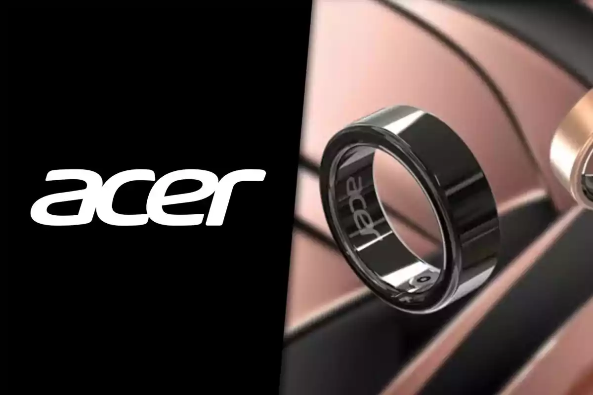 Acer logo next to a black ring with the same name on a metallic-toned background.
