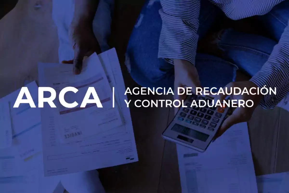 Person reviewing invoices and using a calculator with the text ARCA Revenue Collection and Customs Control Agency over the image