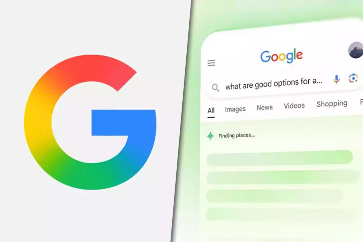 Google logo next to a search screen with the question "what are good options for a..." and results loading.