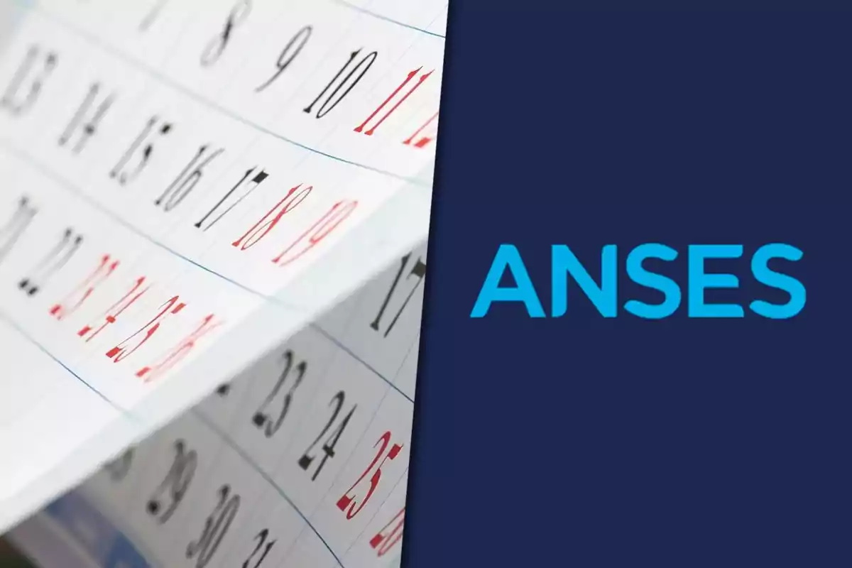 Calendar with red and black numbers next to the ANSES logo on a blue background.