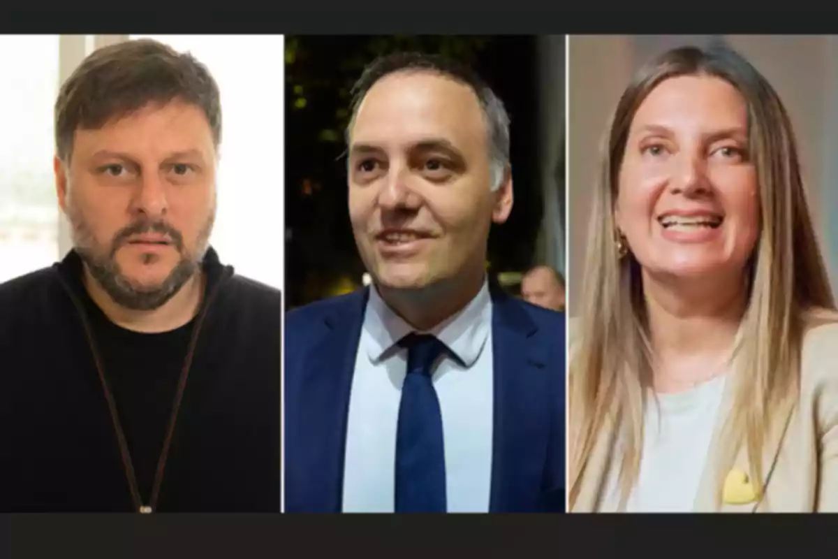 Tres personas posando para una foto, cada una en un recuadro separado. Tres personas posando para una foto, cada una en un recuadro separado.