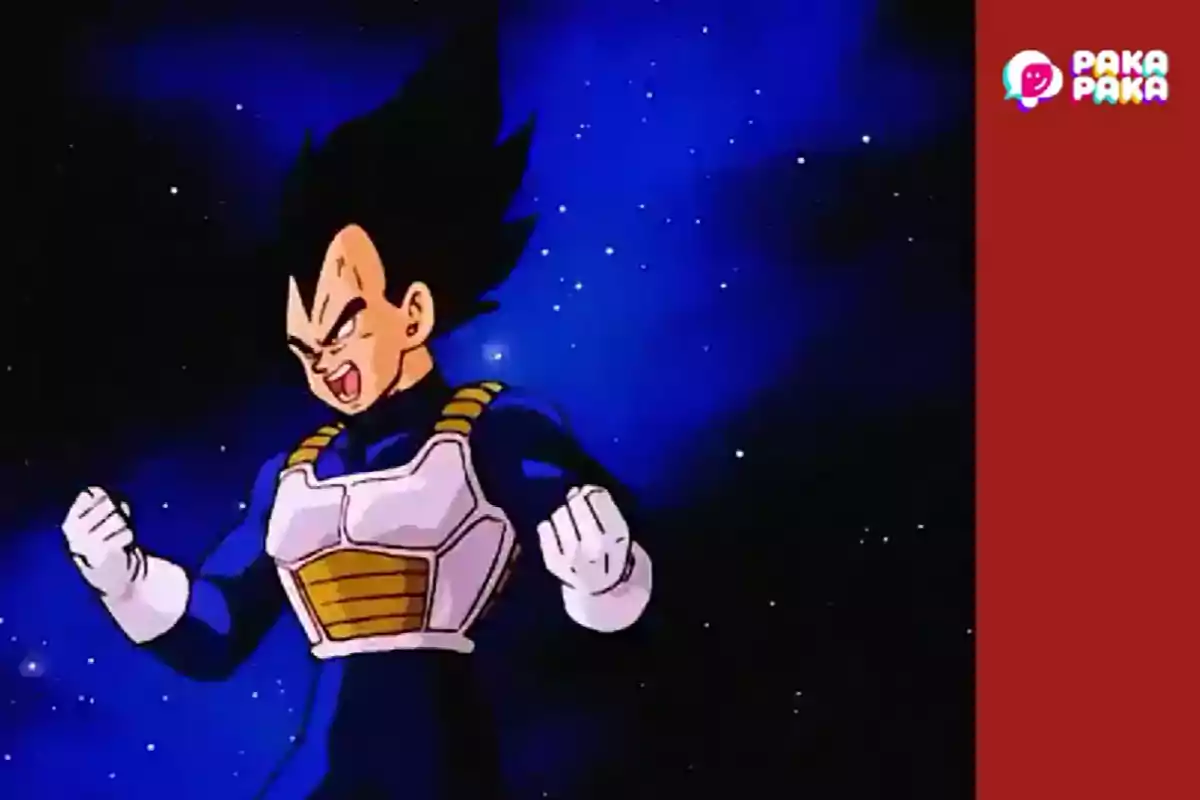 Personaje de anime con cabello negro y armadura blanca y dorada gritando en un fondo estrellado. Personaje de anime con cabello negro y armadura blanca y dorada gritando en un fondo estrellado.