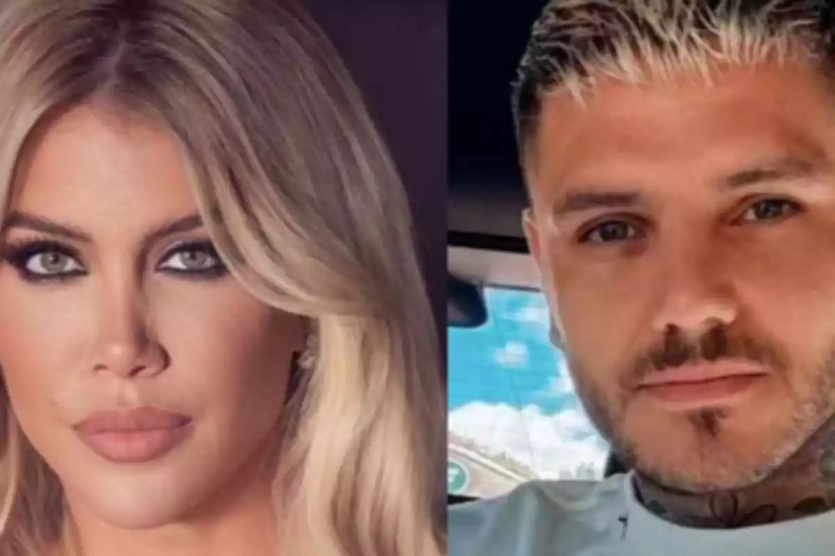 Close-up of a blonde woman with makeup and a man with short hair and a beard, both looking at the camera