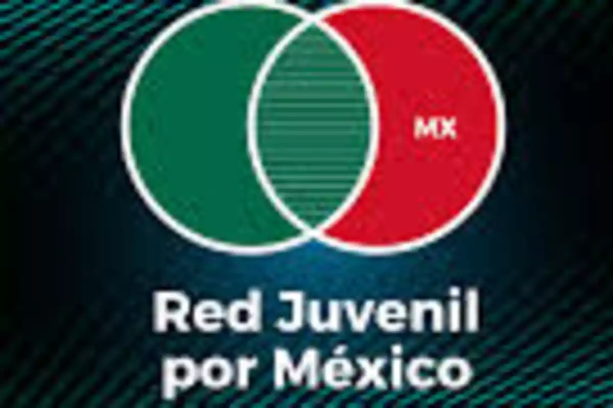 Dos círculos superpuestos en verde y rojo con las letras MX y el texto Red Juvenil por México sobre un fondo oscuro