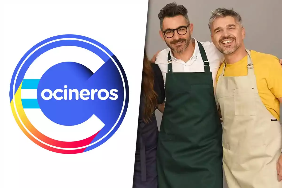 Logotipo de Cocineros Argentinos junto a dos personas con delantales sonrientes.