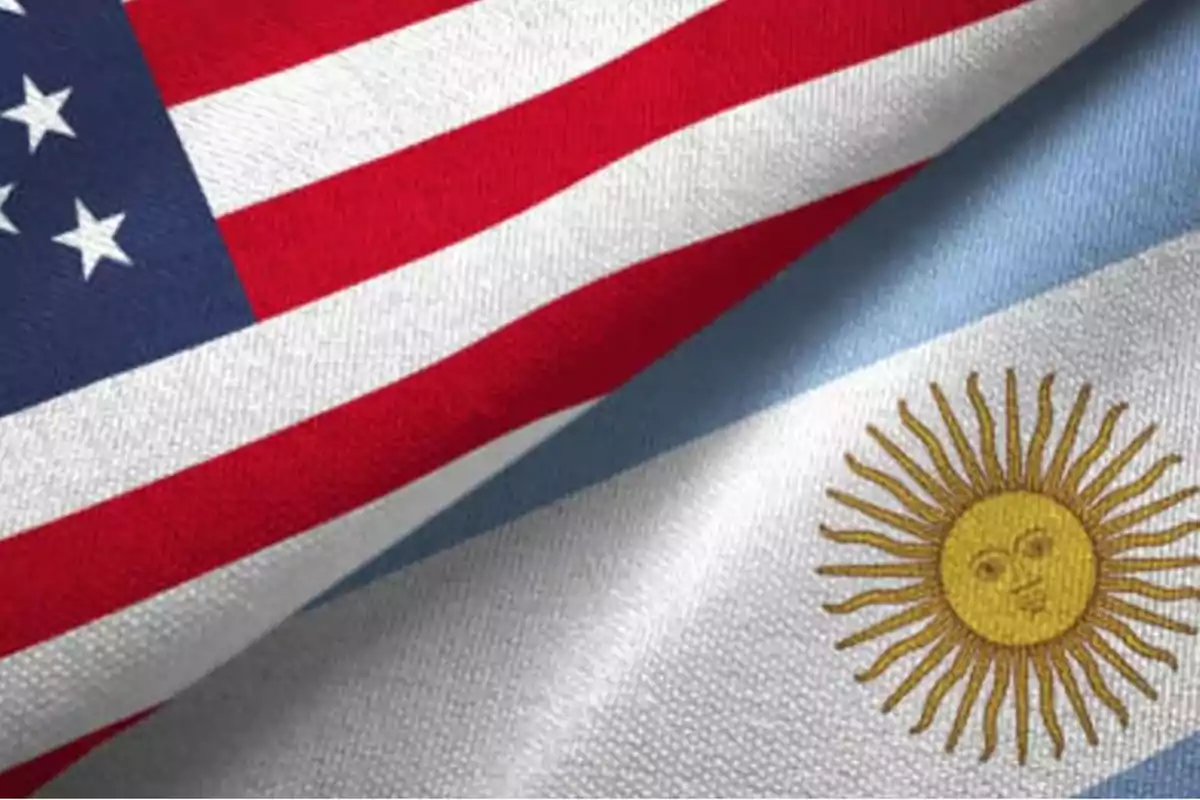 Flags of the United States and Argentina intertwined. Flags of the United States and Argentina intertwined.