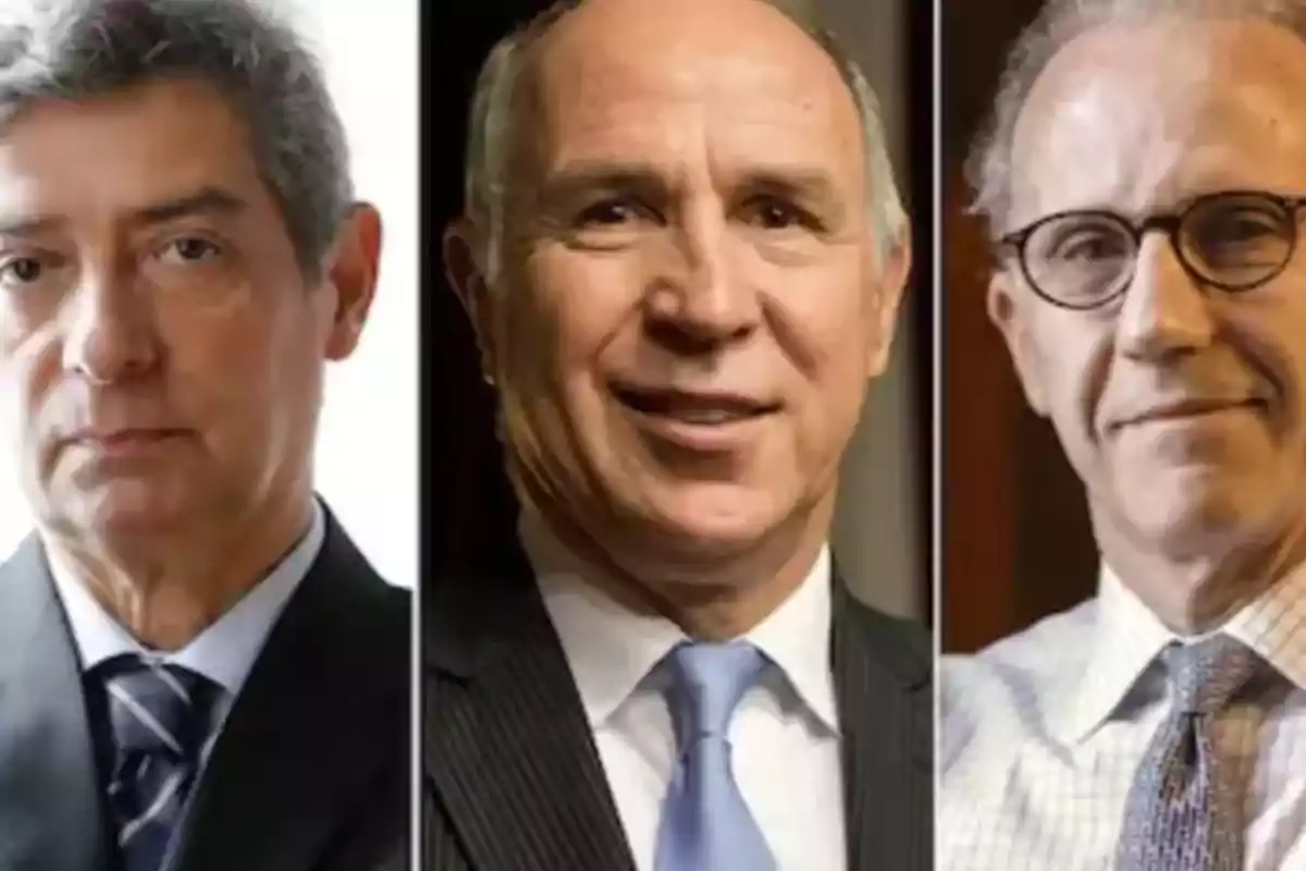Tres hombres de mediana edad con traje y corbata posan en retratos individuales dispuestos uno al lado del otro Tres hombres de mediana edad con traje y corbata posan en retratos individuales dispuestos uno al lado del otro