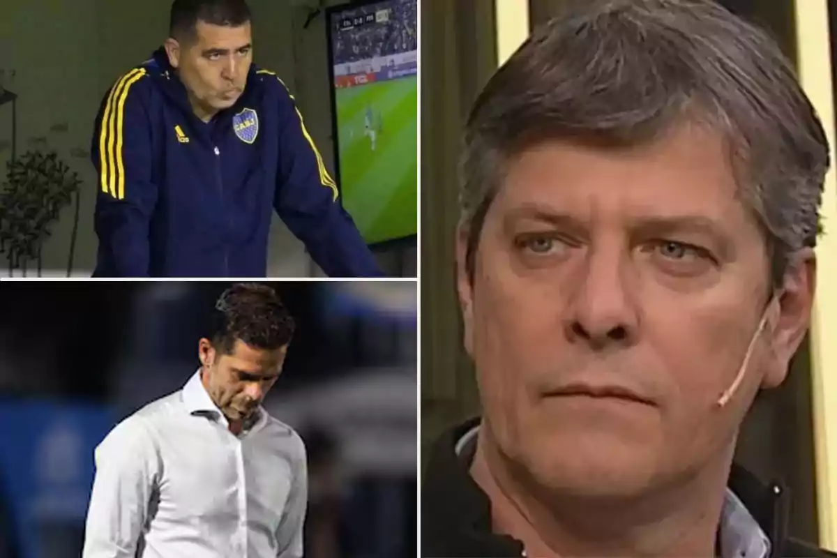 Un collage con Juan Roman Riquelme, Fernando Gago y Mario Pergolini.