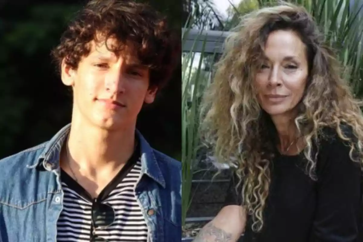 Un joven con cabello rizado y chaqueta de mezclilla junto a una mujer con cabello largo y rizado, ambos al aire libre.