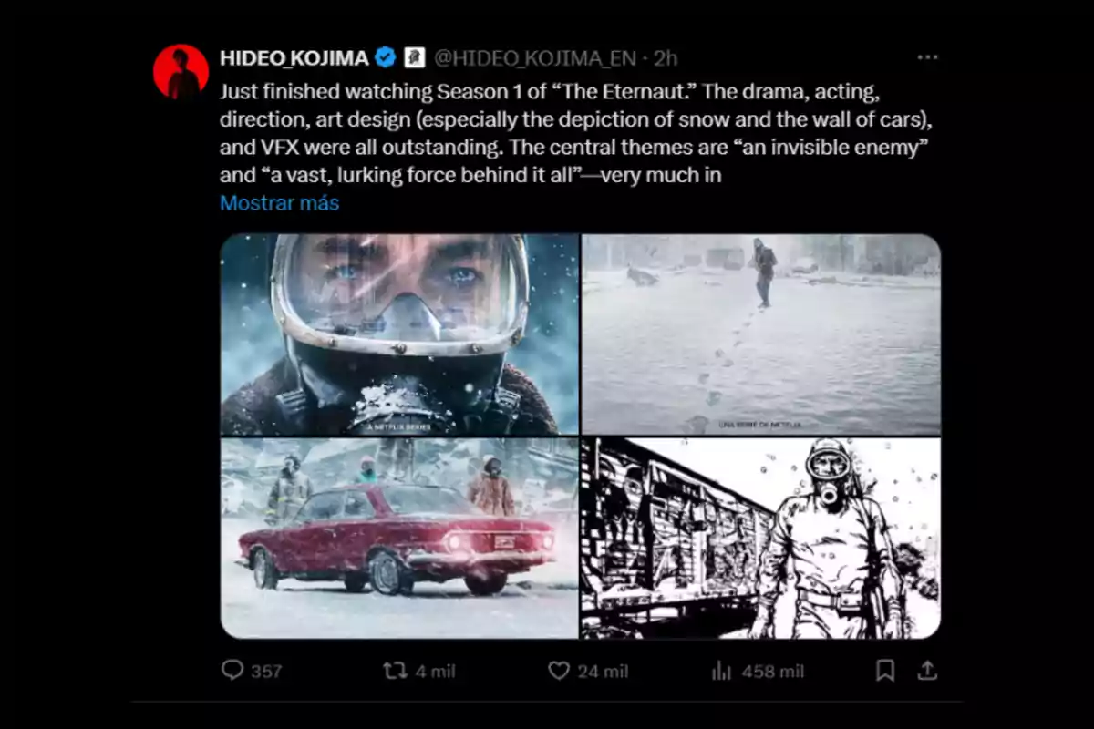 A tweet from Hideo Kojima commenting on the first season of A tweet from Hideo Kojima commenting on the first season of