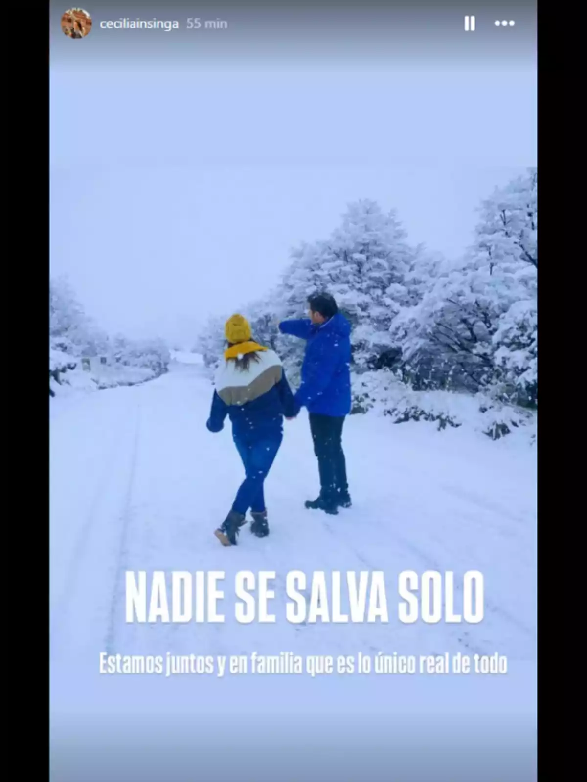A couple walks along a snowy path surrounded by snow-covered trees, while the text in the image conveys a message about the importance of family and togetherness. A couple walks along a snowy path surrounded by snow-covered trees, while the text in the image conveys a message about the importance of family and togetherness.