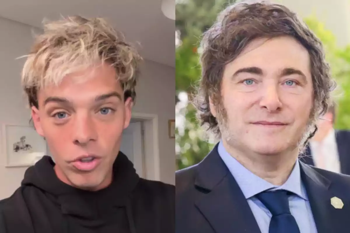 Dos hombres con cabello claro y ojos azules, uno con sudadera negra y el otro con traje y corbata, posan en diferentes entornos.