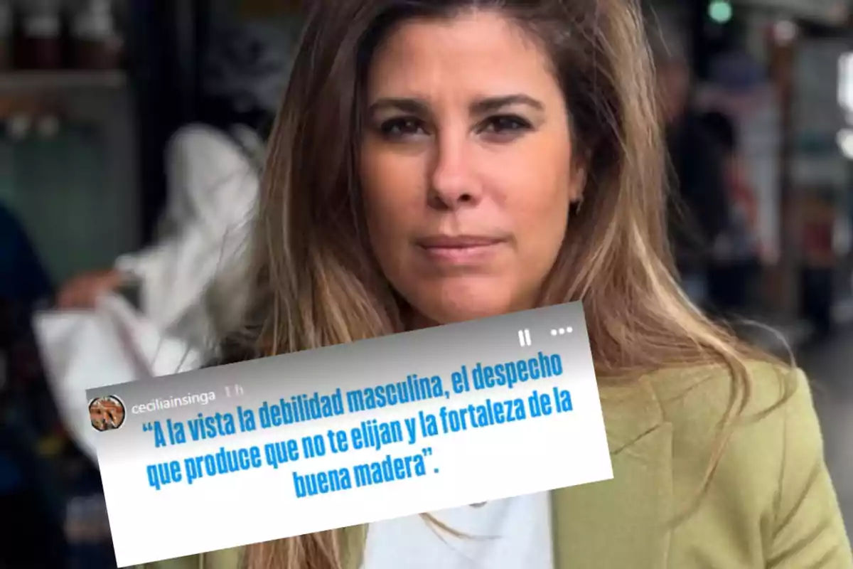 Una mujer con cabello largo y castaño está mirando a la cámara, mientras un texto en azul sobre un fondo gris aparece en primer plano. Una mujer con cabello largo y castaño está mirando a la cámara, mientras un texto en azul sobre un fondo gris aparece en primer plano.