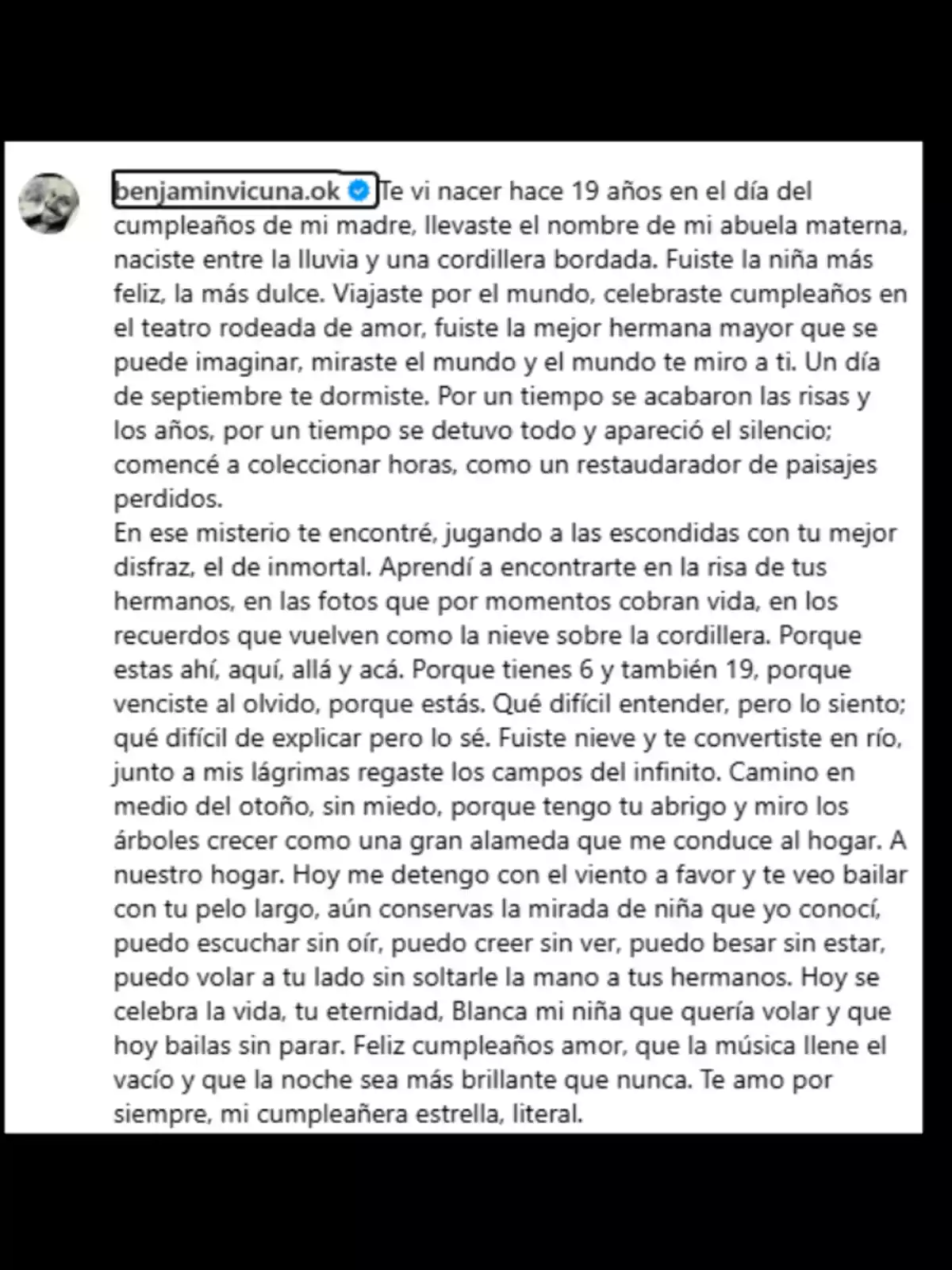 An Instagram post with a lengthy and emotional text, expressing love and memories toward a special person, mentioning shared moments and deep feelings. An Instagram post with a lengthy and emotional text, expressing love and memories toward a special person, mentioning shared moments and deep feelings.
