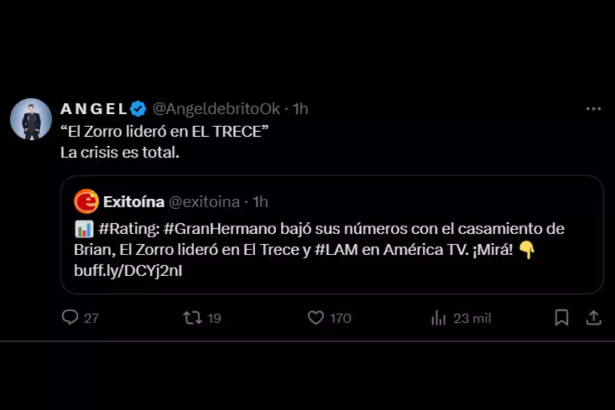 Captura de pantalla de un tuit de Ángel de Brito comentando sobre el liderazgo de Captura de pantalla de un tuit de Ángel de Brito comentando sobre el liderazgo de