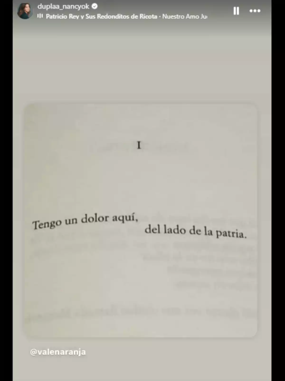 Página de un libro con la frase Tengo un dolor aquí del lado de la patria escrita en el centro Página de un libro con la frase Tengo un dolor aquí del lado de la patria escrita en el centro