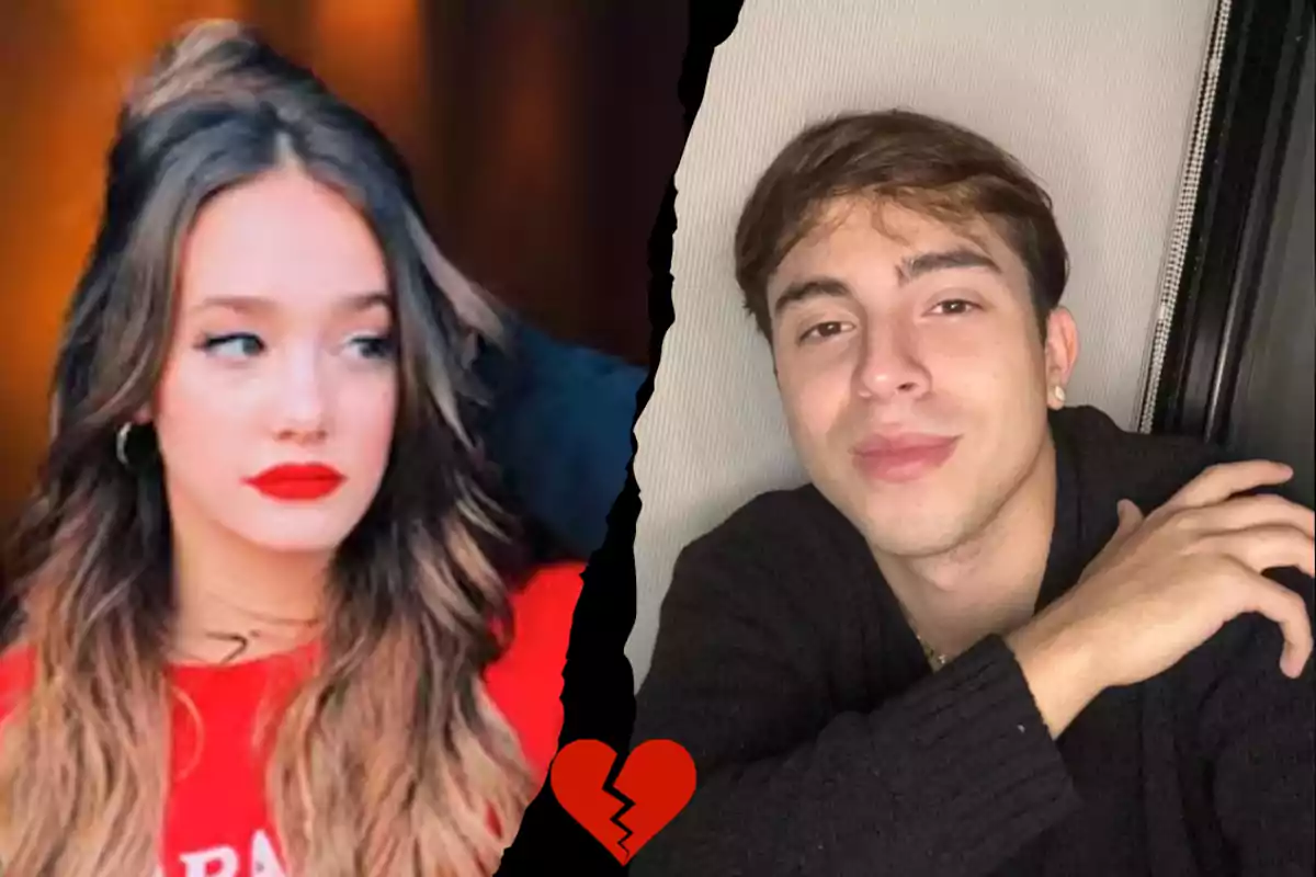 Dos personas separadas por una línea negra con un corazón roto en el centro