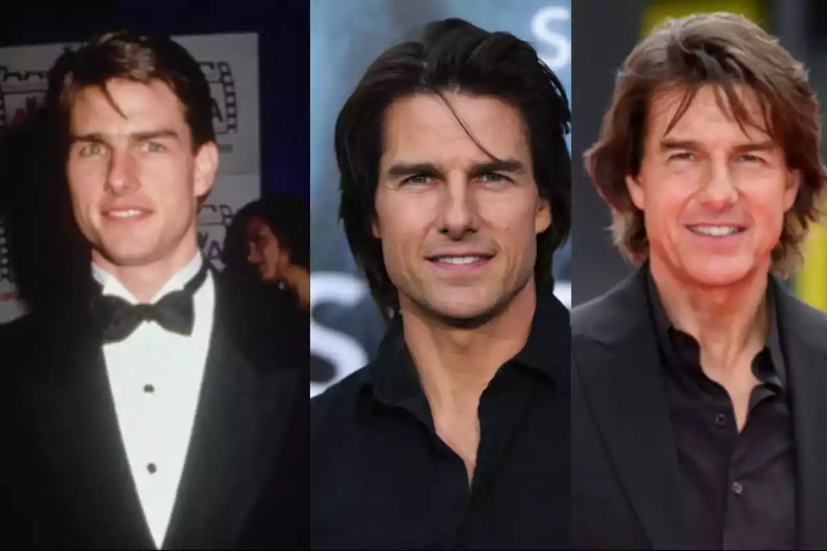 Tres fotos de un hombre en diferentes etapas de su vida, mostrando su cambio físico con el paso de los años