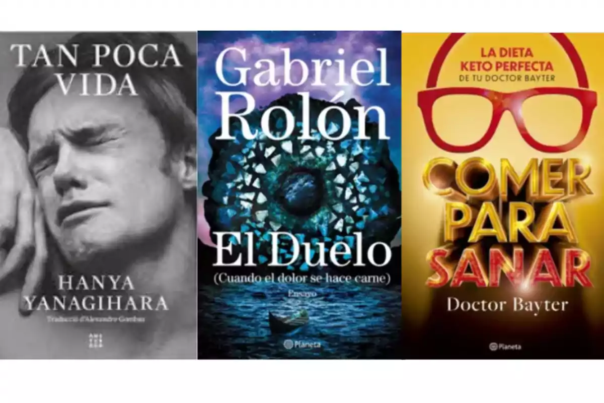 Portadas de los libros "Tan poca vida" de Hanya Yanagihara, "El duelo" de Gabriel Rolón y "Comer para sanar" del Doctor Bayter.