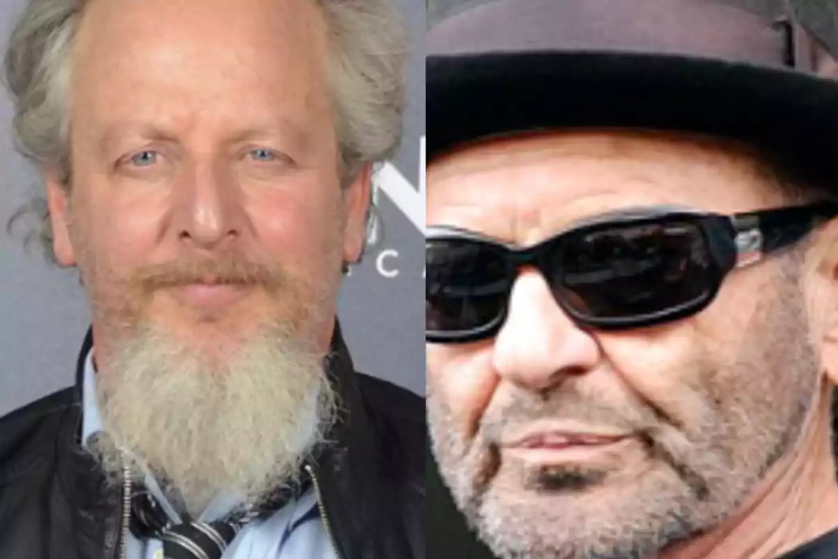 Dos hombres, uno con barba y cabello canoso, el otro con gafas de sol y sombrero. Dos hombres, uno con barba y cabello canoso, el otro con gafas de sol y sombrero.