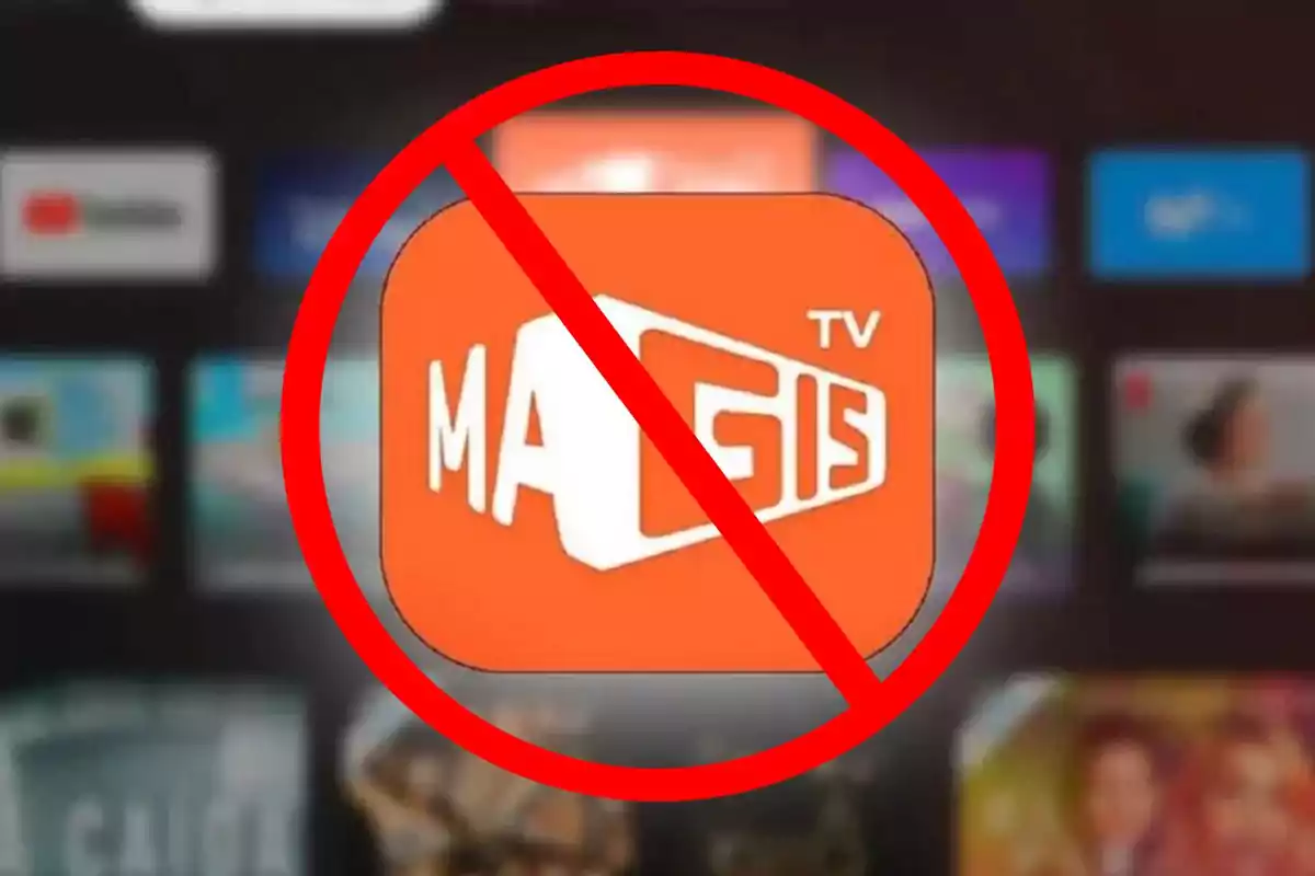 Logotipo de Magis TV con un símbolo de prohibición rojo superpuesto.