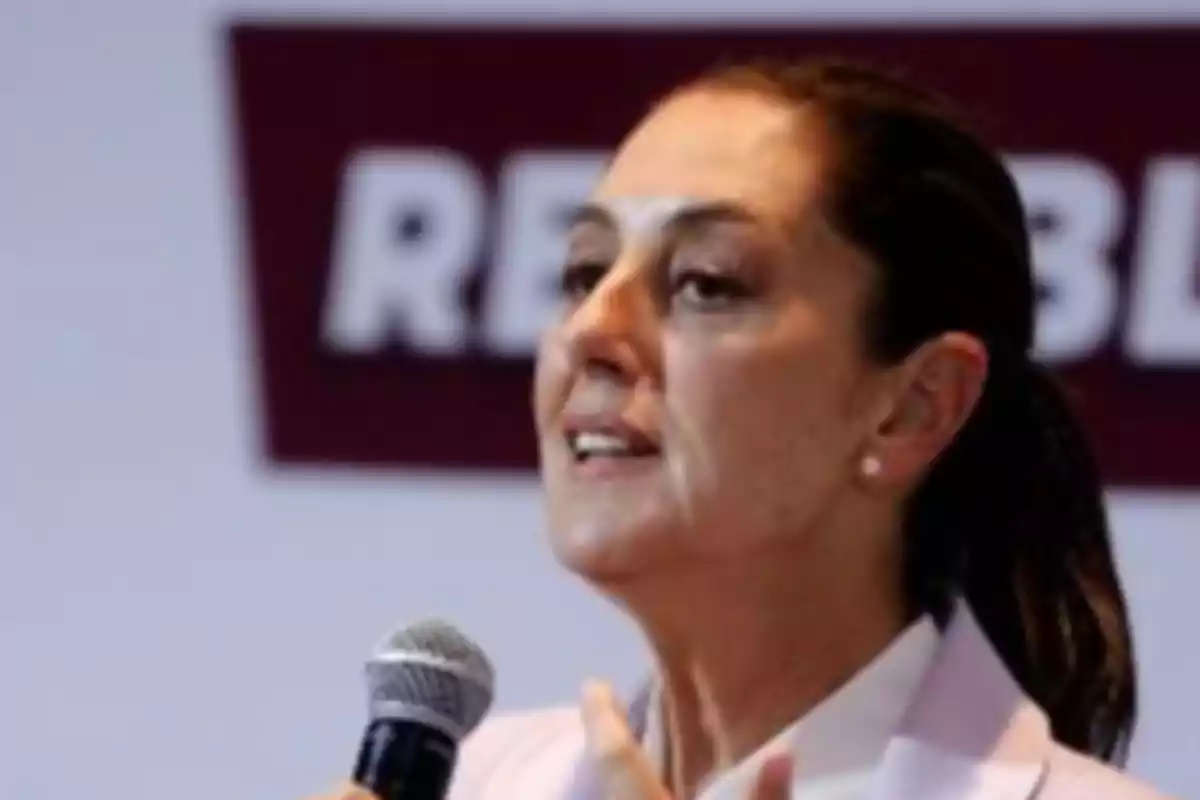 A person speaking in public with a microphone in hand.