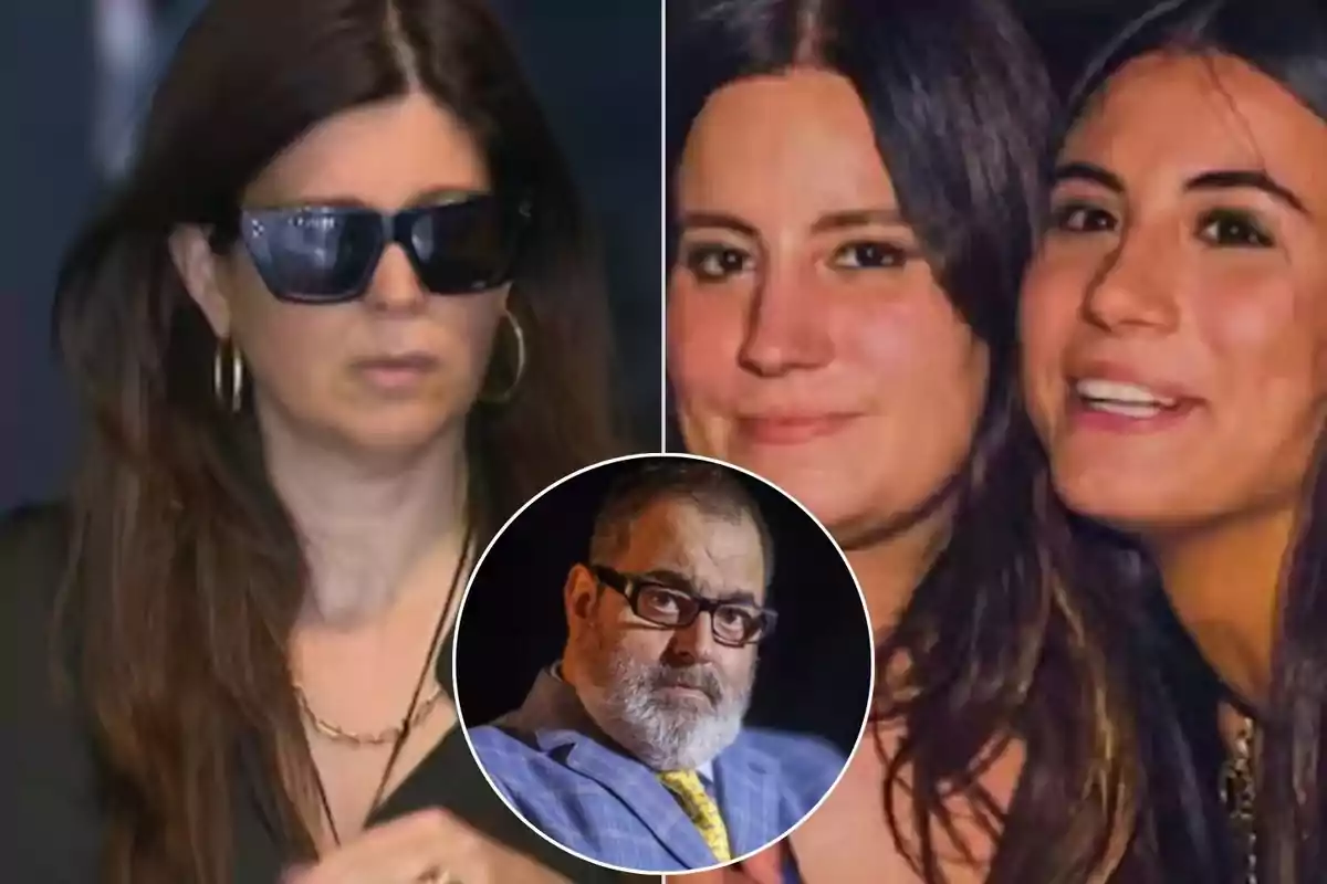 Elba Marcovecchio, las hijas de Jorge Lanata y Jorge Lanata en un recuadro circular en el centro.