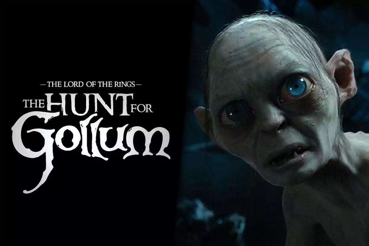 Promotional poster for the movie The Lord of the Rings: The Hunt for Gollum featuring the character Gollum looking forward