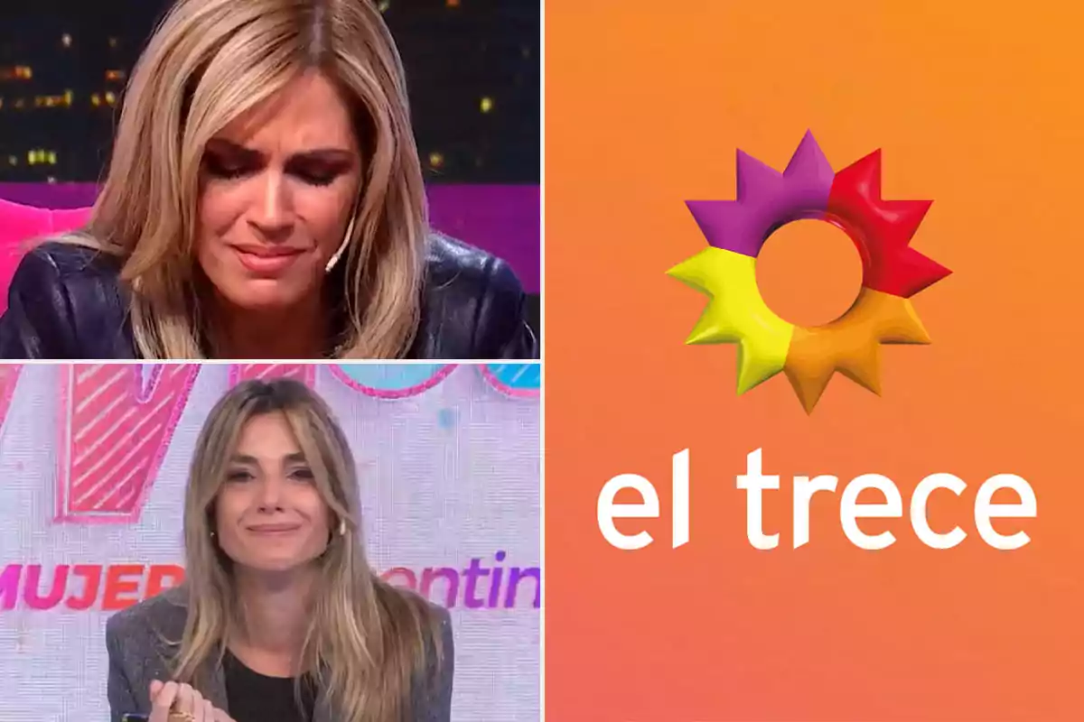 Two women at different emotional moments on a television show, with the "El Trece" logo on the right.