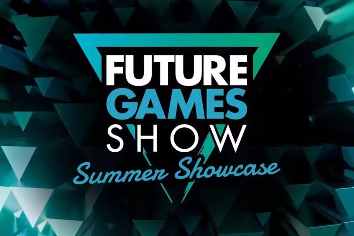 Future Games Show Summer Showcase logo with a background of blue and black triangles Future Games Show Summer Showcase logo with a background of blue and black triangles