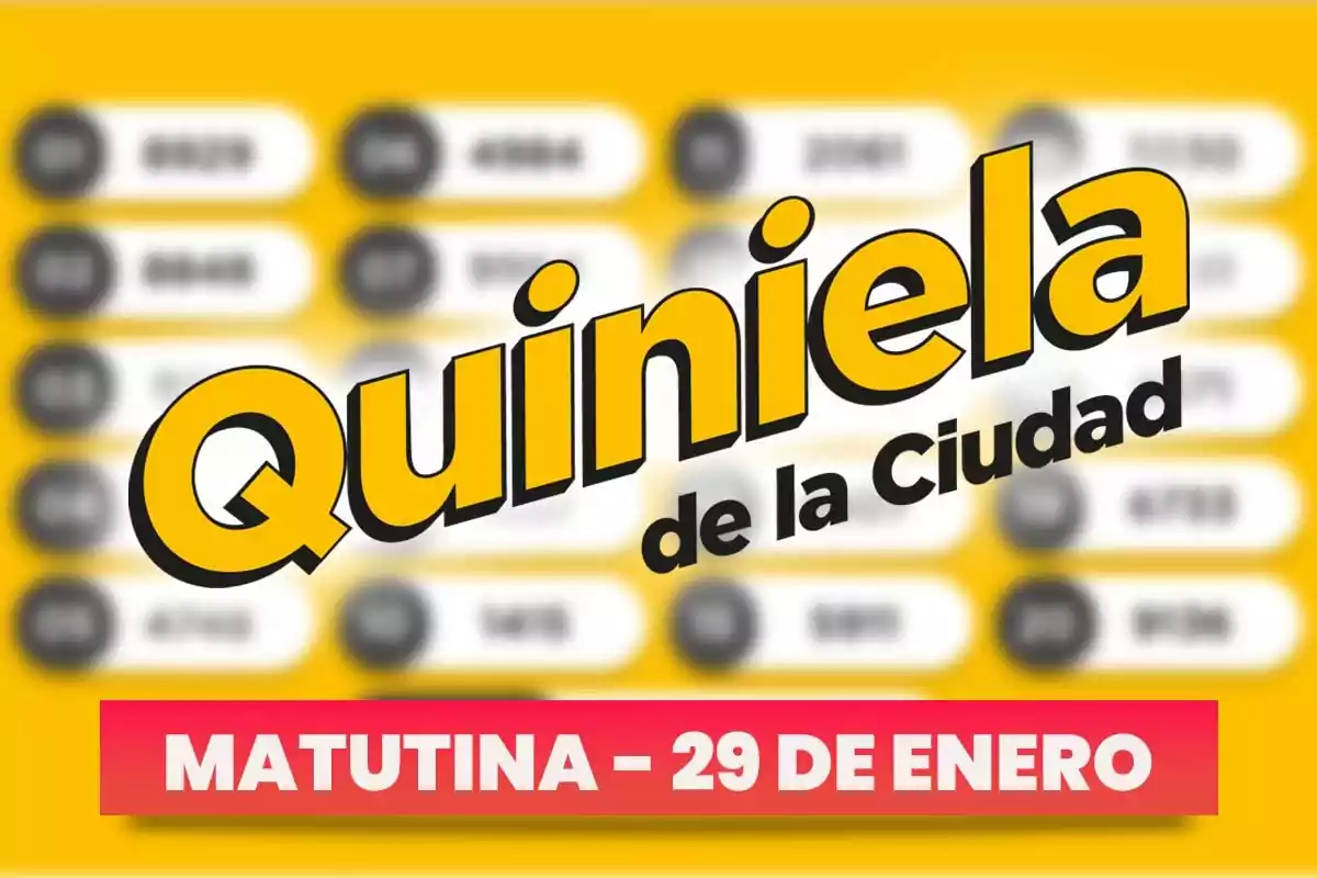 Imagen con el texto "Quiniela de la Ciudad" en amarillo y negro sobre un fondo amarillo, y "MATUTINA - 29 DE ENERO" en blanco sobre una franja roja.