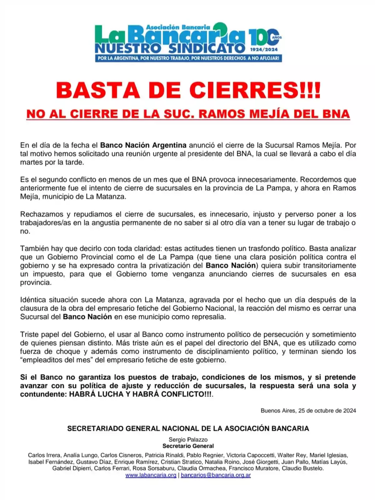 Un cartel de la Asociación Bancaria titulado 